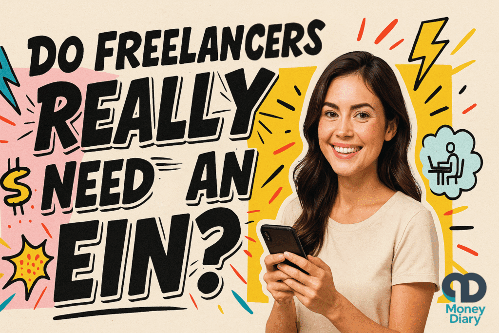 Woman holding phone with text Do Freelancers Need an EIN in the background